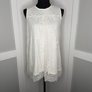 Daytrip Lace Sleeveless Top Womens Medium White Relaxed Fit Floral Shell